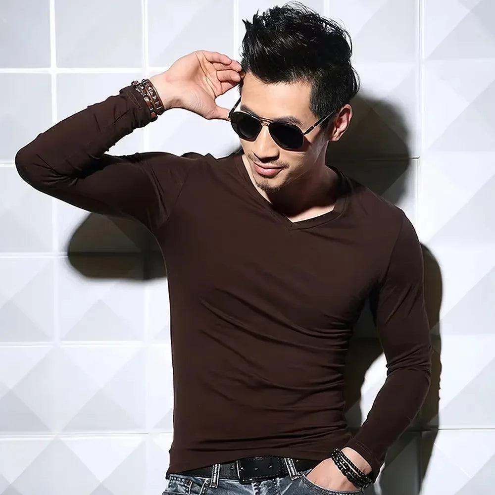 Men's Slim Fit V-Neck Polyester T-Shirt 2026