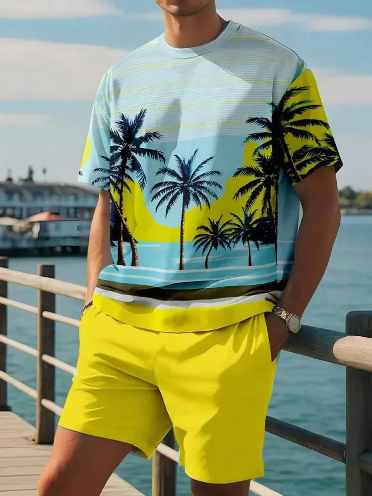 Men's 3D Gradient T-shirt and Shorts Set - Casual Sportswear