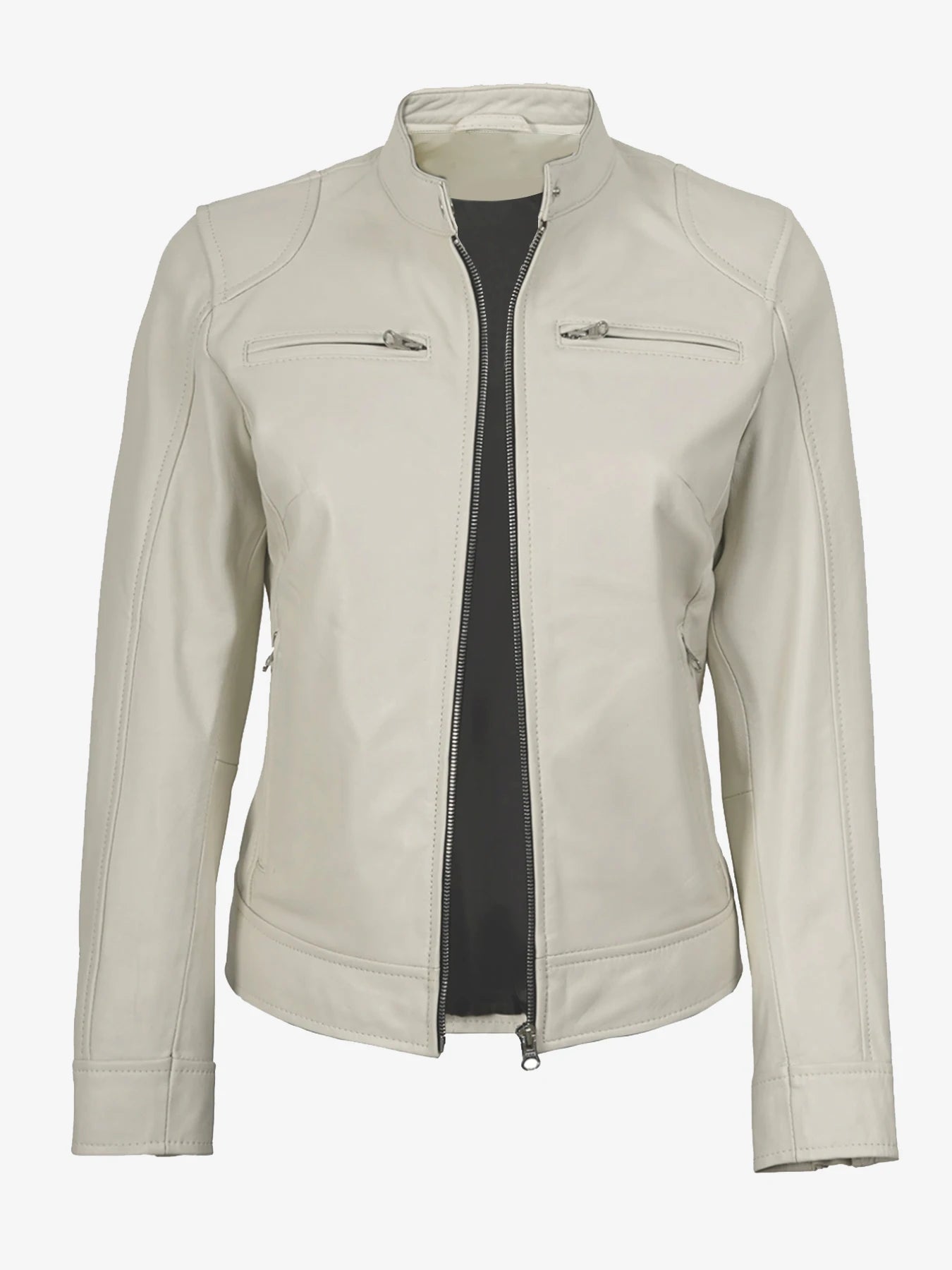 Women's Leather Jacket - Slim Fit A-line Zipper Cycling Jacket, Stand Collar Long Sleeve Casual Cycling Jacket, All-Season PU Le