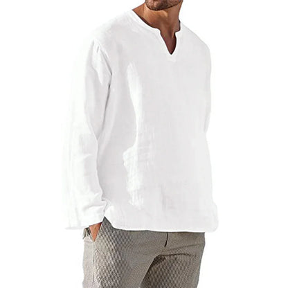 Men's Cotton Linen V-Neck Hawaiian T-Shirt