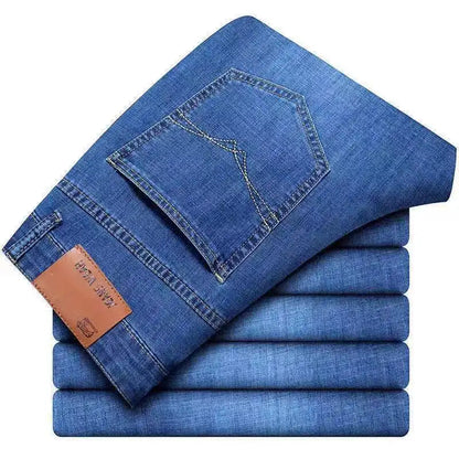 Men's Straight Leg Jeans - Classic Black Blue Micro Elastic
