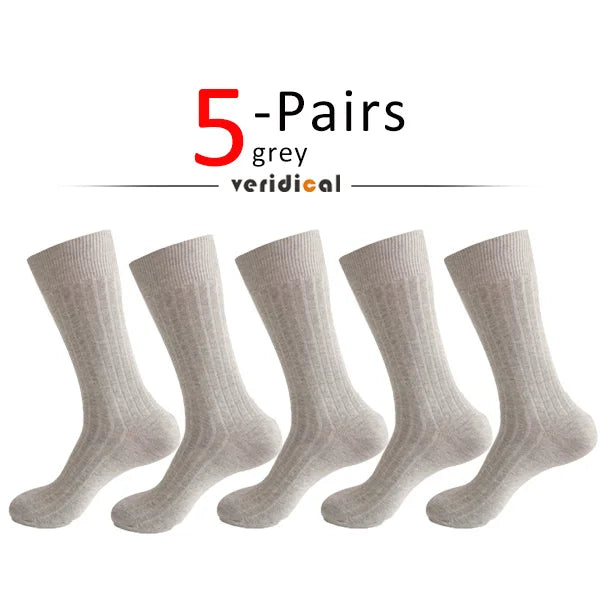Men's Long Business Socks - Combed Cotton Striped Dress