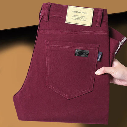 Wine Red Jeans Men - Fashion Casual Classic Business Straight