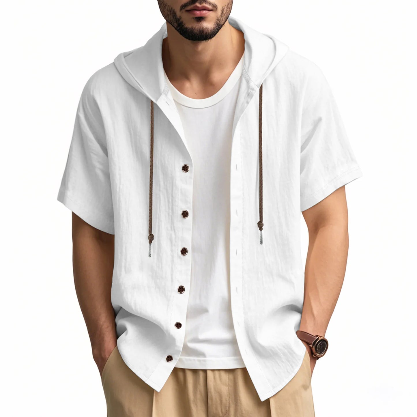 Men's Linen Short Sleeve Beach Shirt