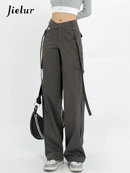 Jielur Grey Sexy Straight Vintage Women Jeans