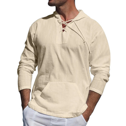 Men's Cotton Linen Hooded Sports Shirt