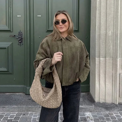 Qadın Bomber Gödəkçələri Paltolar Moda Vintage Dəbli Yaxalıq