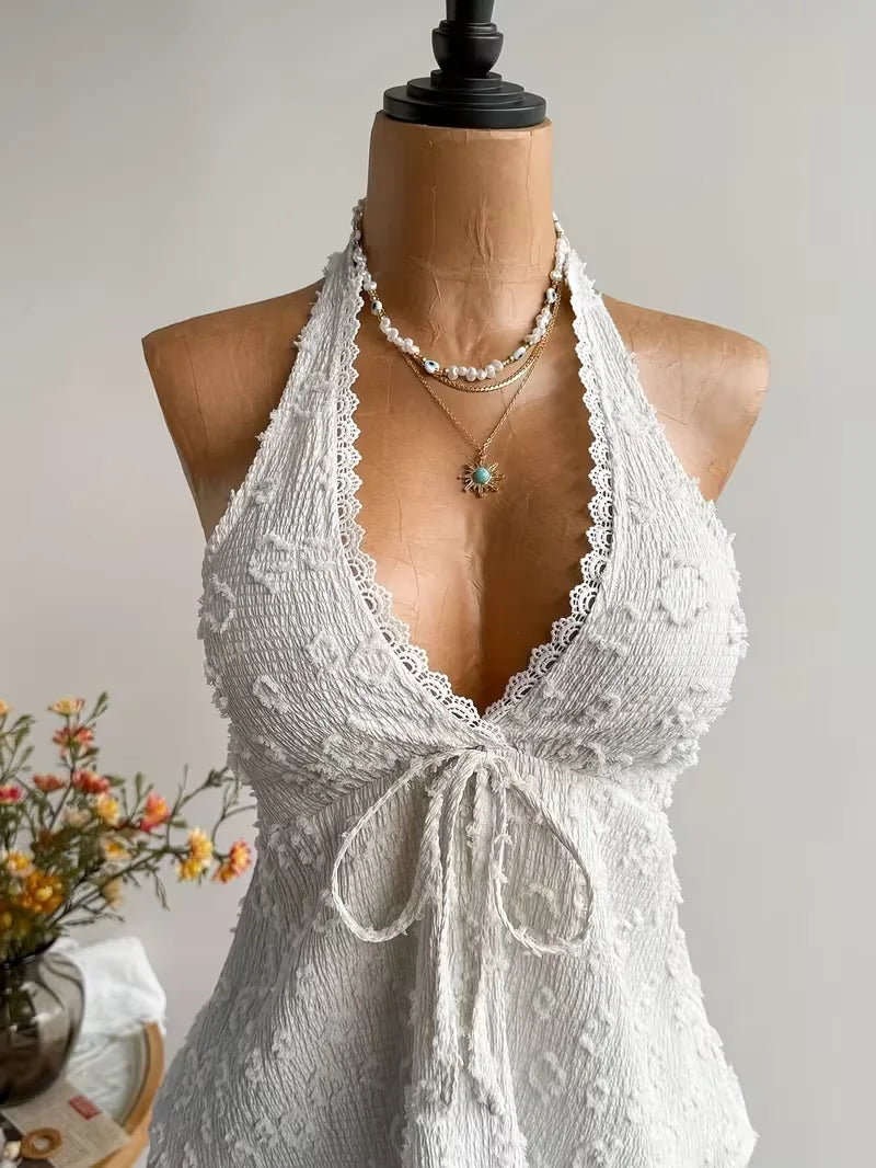 Women's V-Neck Lace Top - Summer Beach Vacation Top