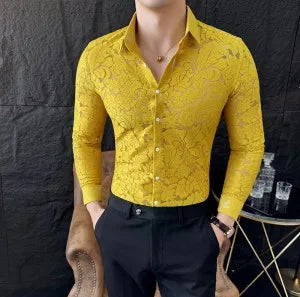 Men's Korean Houndstooth Slim Fit Dress Shirt