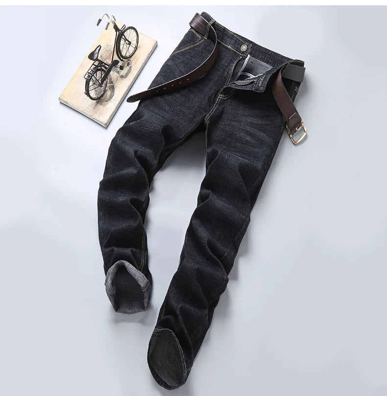 Men's Casual Stretch Jeans - Classic Blue & Black Denim