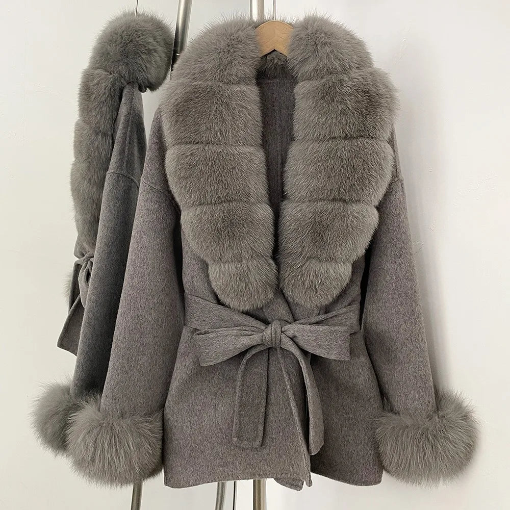 Women's Luxury Winter Coat - Wool with Real Fur Trim