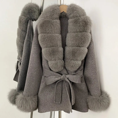 Women's Luxury Winter Coat - Wool with Real Fur Trim