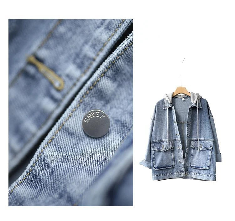 Korean Denim Jacket Women Hooded Vintage