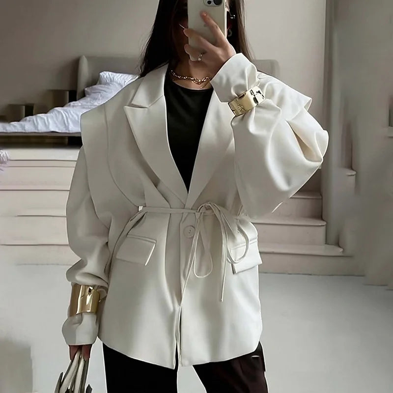 Qadınlar üçün Yüksək Səviyyəli Blazer Zərif Şəhərətrafı Bel Qalstuku