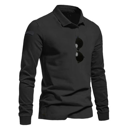Men's Tactical Military Sport Long Sleeve Shirt Lapel Breathabl Quick Dry Tops Hiking Camping Climbing Tees Sweatershirt Elastic