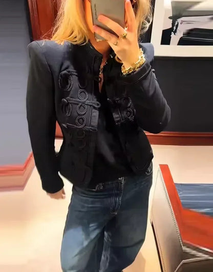 Retro Denim Military Jacket Women 2026
