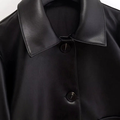 Women's Autumn Leather PU Imitation Leather Loose Black Jacket Motorcycle Coat Autumn Fashion Jackets