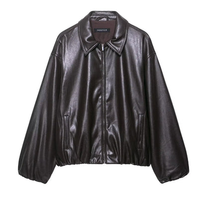 Women Jacket 2025 Fashion Faux Leather Loose Short Streetwear
