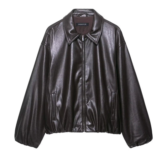 Women Jacket 2025 Fashion Faux Leather Loose Short Streetwear