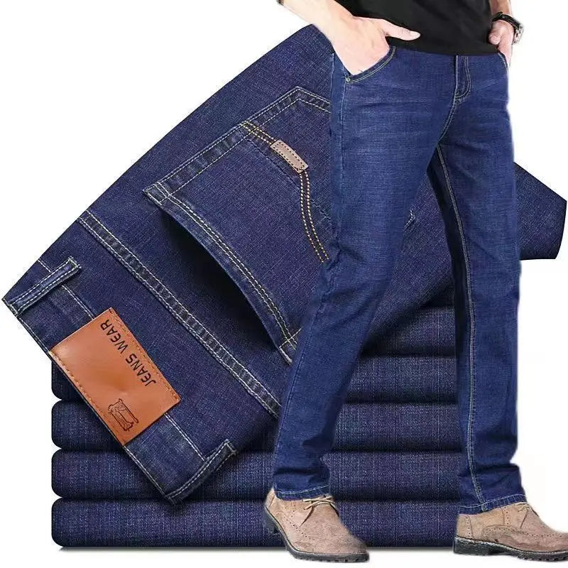 Men's Straight Leg Jeans - Classic Black Blue Micro Elastic