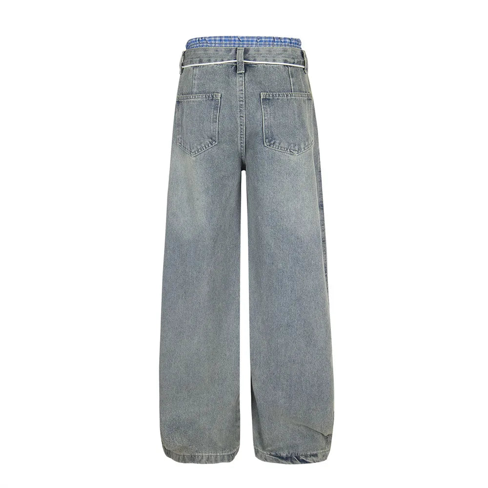 Double Waist Jeans Mens With Belt - Retro High Street