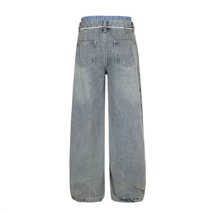 Double Waist Jeans Mens With Belt - Retro High Street
