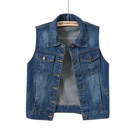 Qadınlar üçün cins jilet, payız geyimləri, moda geyimləri, gündəlik vintage zərif qolsuz pencək