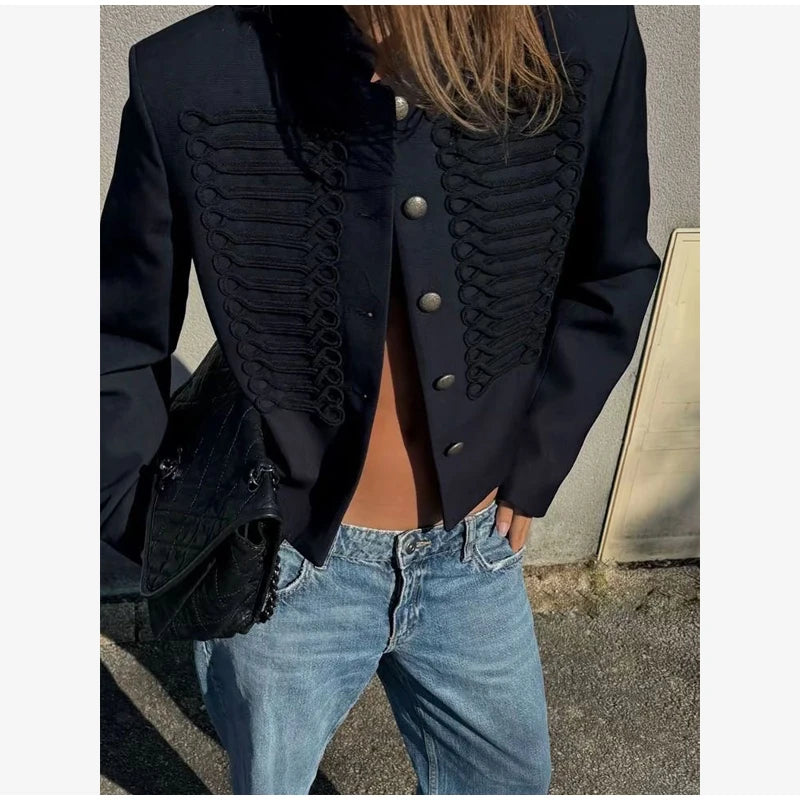 Retro Denim Military Jacket Women 2026