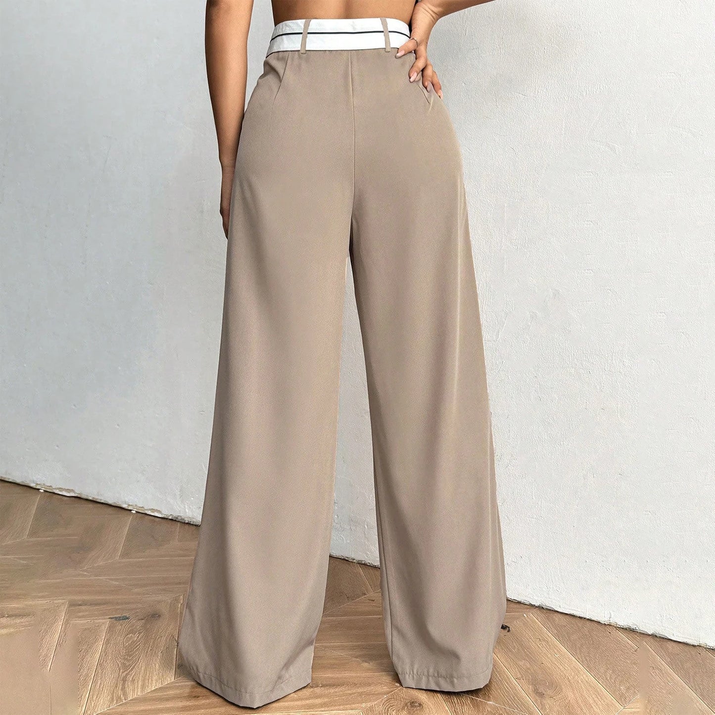Women's Blazer Pants Pleated Wide-Leg Casual Trousers Contrast Waistband Daily Wear Stylish Versatile Loose Fit  Long Pants