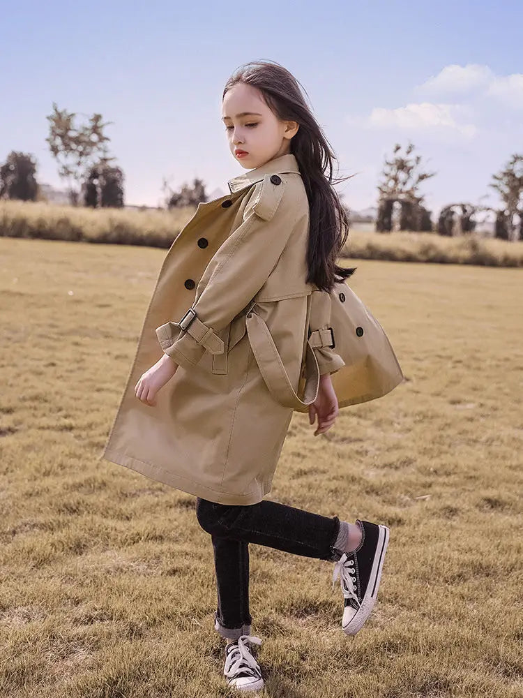 Girls Windbreaker Trench Coat - Kids Mid-Length 3-14 Years
