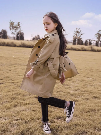 Girls Windbreaker Trench Coat - Kids Mid-Length 3-14 Years