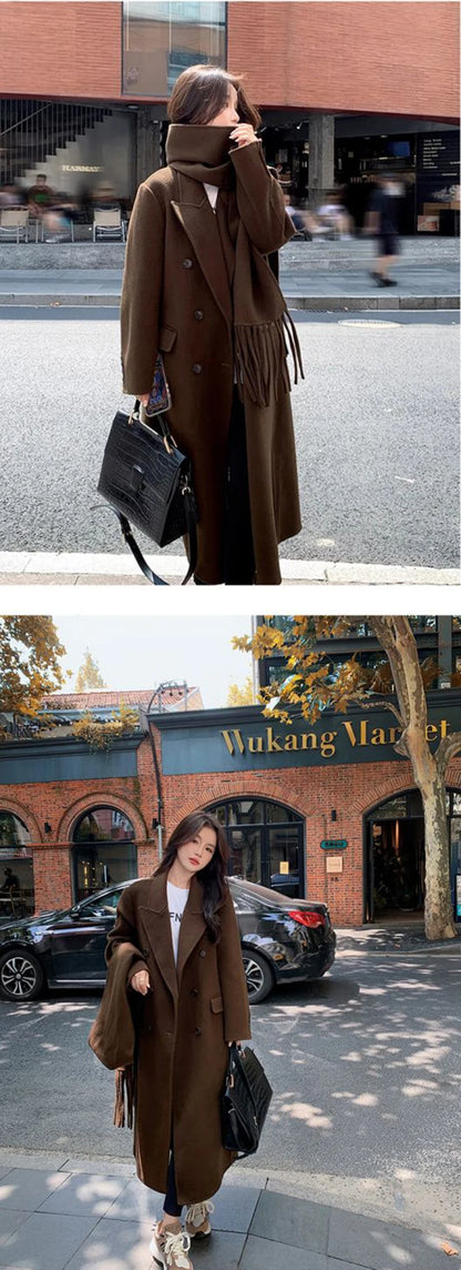 Women's Y2K Faux Wool Coat - Double Breasted Winter Jacket