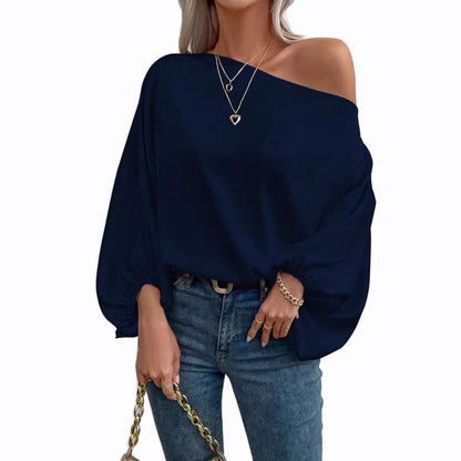Women's Off-Shoulder Satin Blouse - Elegant Solid Color Top
