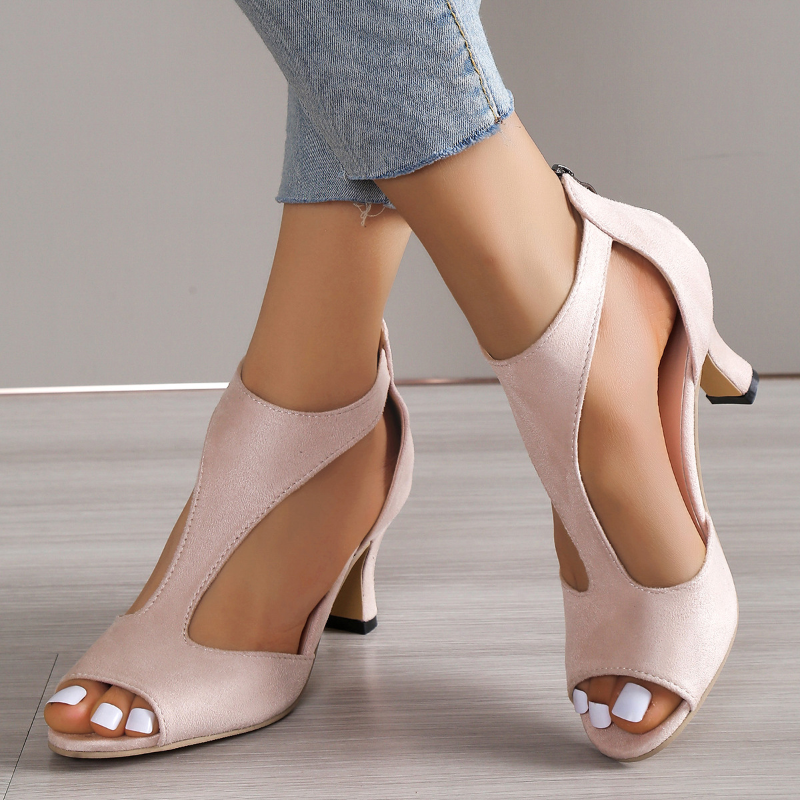 Women's High Heeled Fish Mouth Sandals - Summer Open Toe Zipper Heels