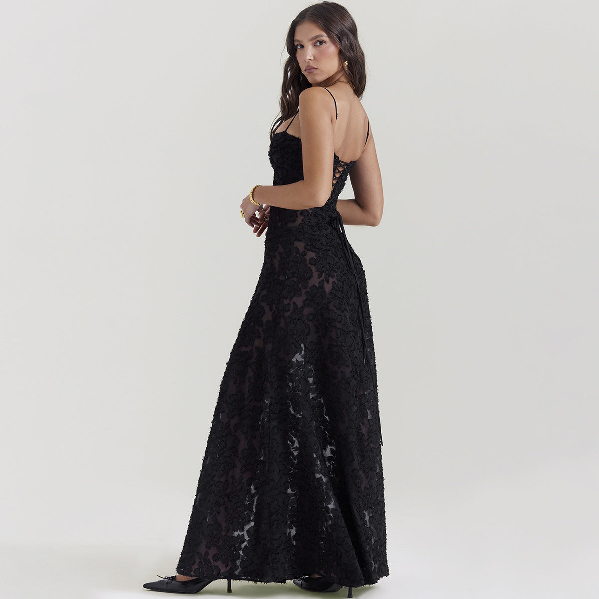 Elegant Lace Long Dress - Women