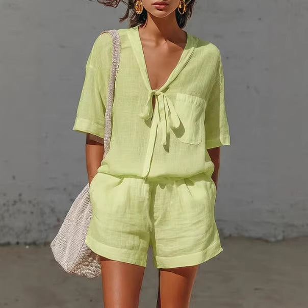 Women's Summer Cardigan & Shorts Two-Piece Set
