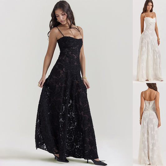 Elegant Lace Long Dress - Women