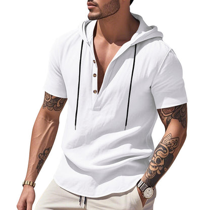 Qısa Qollu Gündəlik Nəfəs Alan Kətan Hudi Henley Köynək Kişi Köynəyi Nəfəs Alan Rahat Yaz Yay Dəbi Əsas Rəng Küçə Geyimi