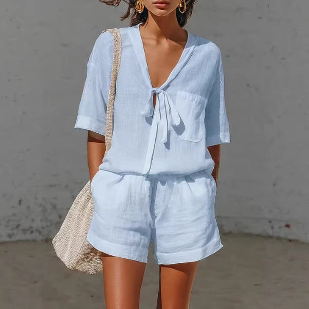 Women's Summer Cardigan & Shorts Two-Piece Set