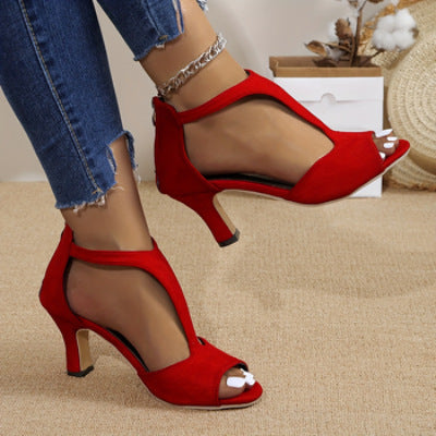 Women's High Heeled Fish Mouth Sandals - Summer Open Toe Zipper Heels