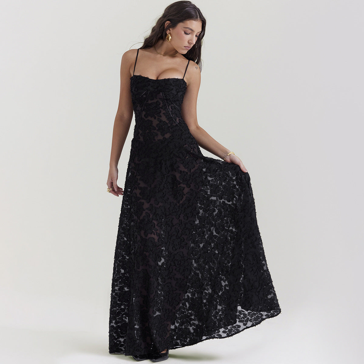 Elegant Lace Long Dress - Women