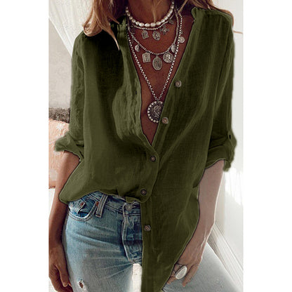 Women's Solid Color Loose V-Neck Long-Sleeve Top