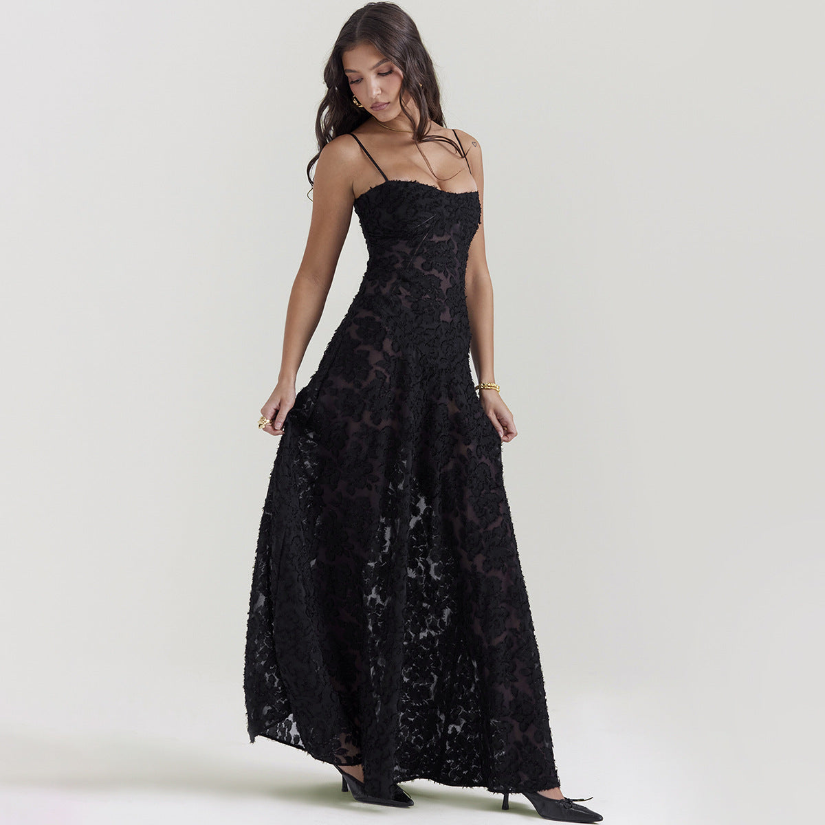 Elegant Lace Long Dress - Women